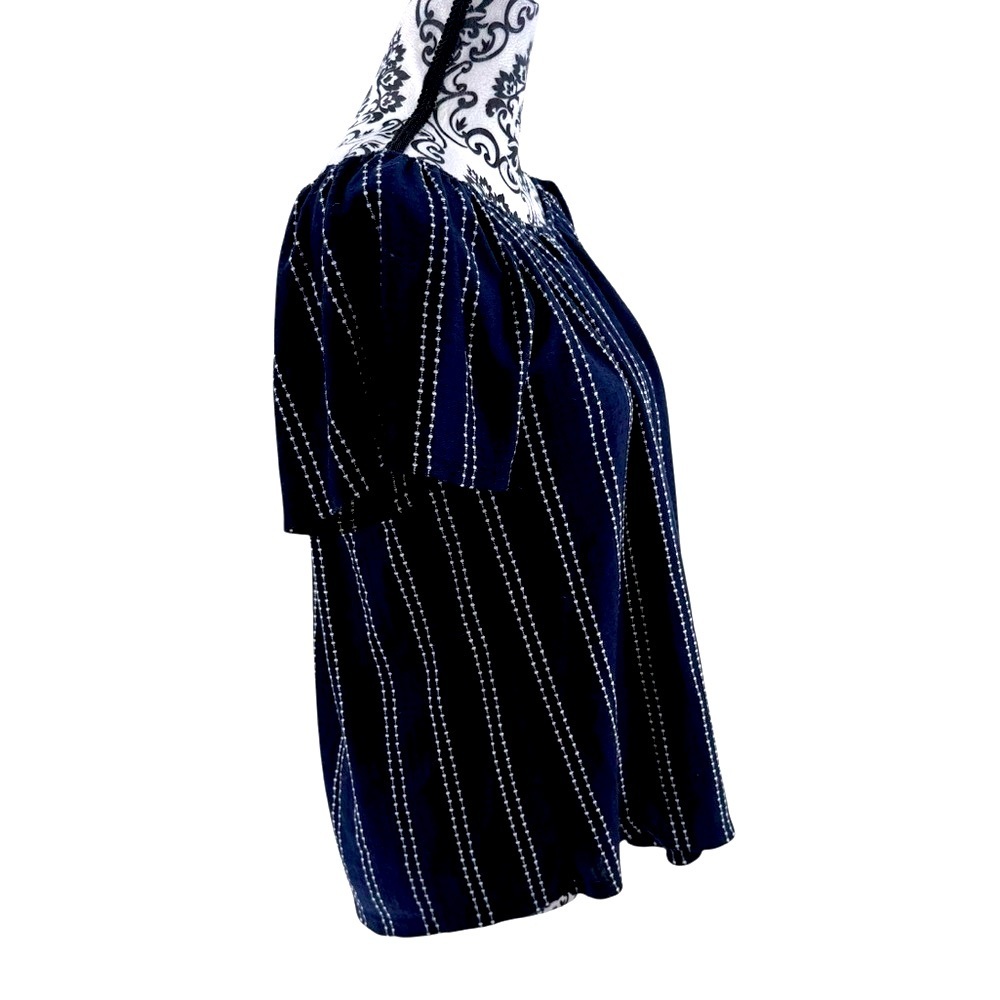 W5 Navy Blue & White Off-Shoulder Babydoll Peasant Boho Festival Blouse, L - Picture 4 of 12
